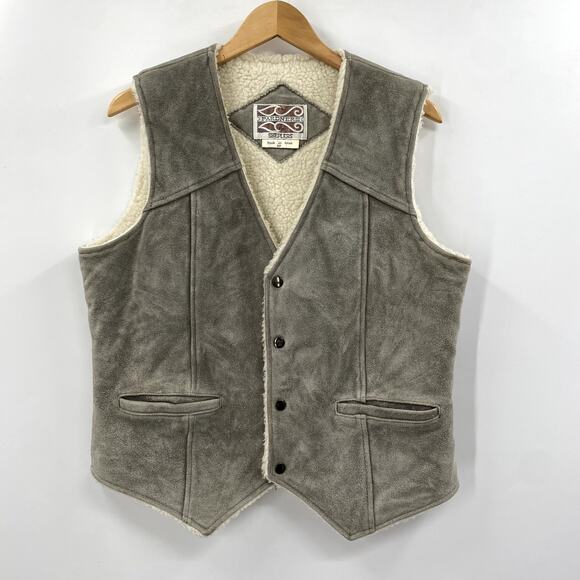 Vintage blue gray suede sherpa lined western vest - Picture 1 of 6